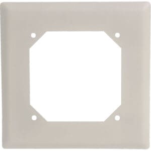 Octagonal beige wall plate with screw holes.