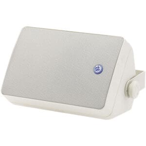 White outdoor wall-mounted speaker.