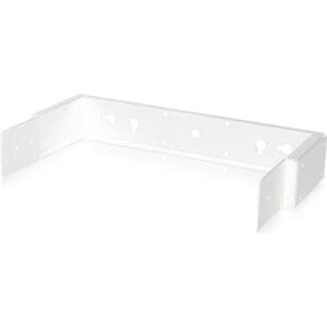 White metal bracket with drilled holes.