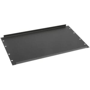 Black metal panel with mounting holes.