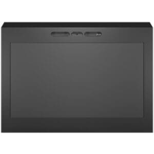 Black kiosk with a large display screen.