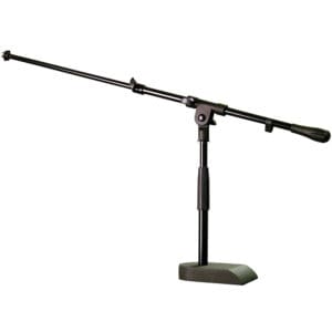 Adjustable microphone stand with boom arm.