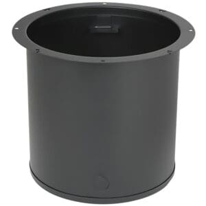 Black cylindrical metal speaker enclosure.
