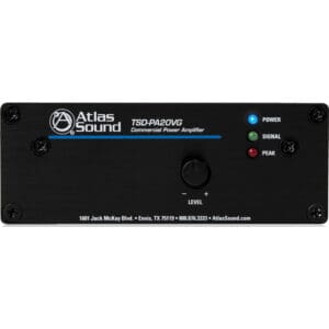 Atlas Sound commercial power amplifier front panel.
