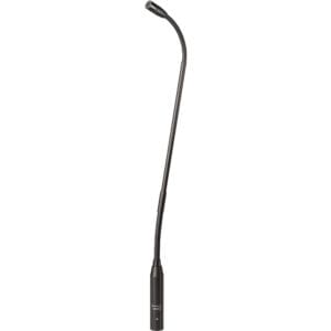 Gooseneck microphone on white background.