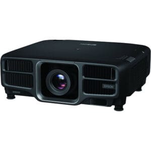 Black Epson projector with large central lens.