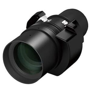 Projector lens with adjustable focus mechanism.