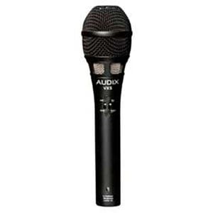 Audix VX5 black handheld microphone on white.