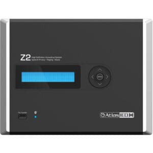 Audio system control panel with display.