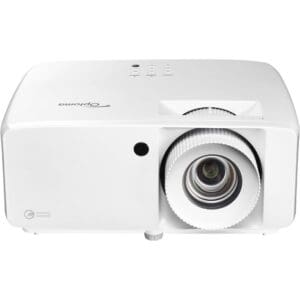White Optoma projector with front-facing lens.
