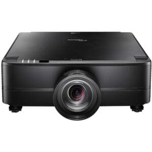 Black digital projector with large lens.