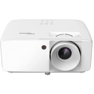 White digital projector on a plain background.