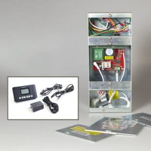 Electronic components with cables and control panel.