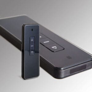 Remote control with sleek, modern design.