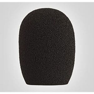 Black microphone windscreen on white background.