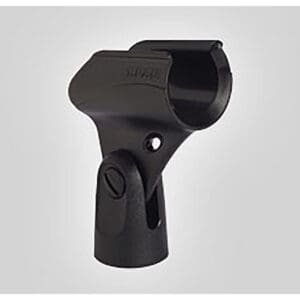 Black microphone clip on white background.