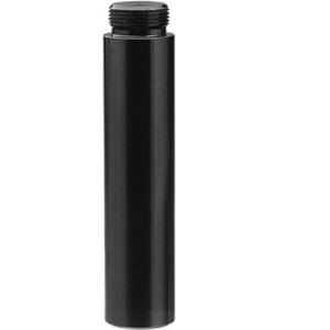 Black cylindrical threaded object on white background.