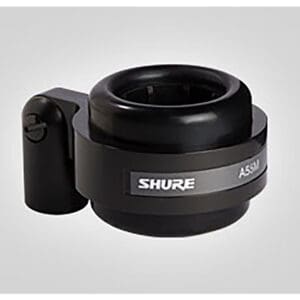 Shure microphone clip mount, black and gray.