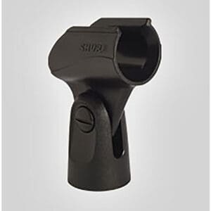 Black microphone clip on white background.