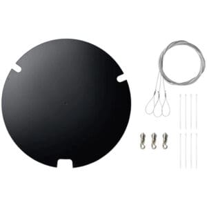 Round black disc with wire accessories.
