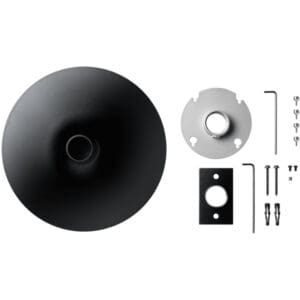 Black light fixture with installation hardware.