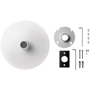 Satellite dish installation kit with components displayed.