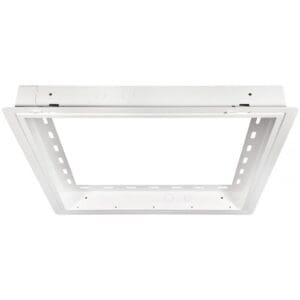 White recessed lighting housing with frame.
