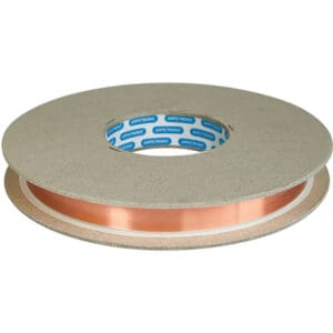 Copper tape roll with cardboard spool.