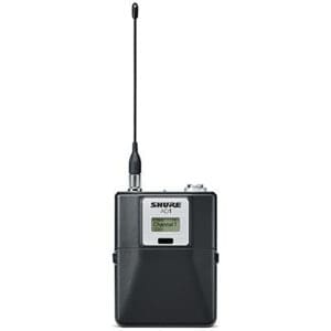 Wireless microphone bodypack transmitter with antenna.