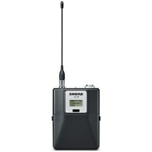 Wireless microphone transmitter with antenna.
