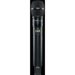 Wireless handheld microphone with digital display.