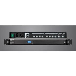 Audio equipment with various input and output ports.