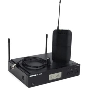 Wireless microphone system with bodypack and receiver.