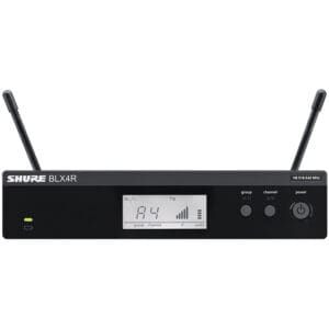 Shure BLX4R wireless microphone receiver front view.
