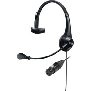 Black headset with attached microphone and cable.