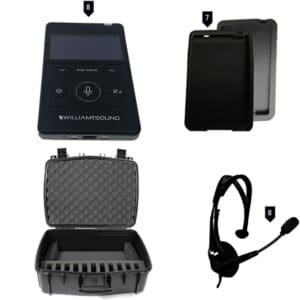 Sound equipment with case and headset.