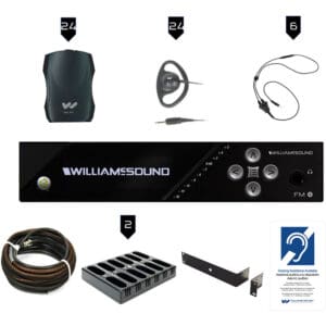 Williams Sound audio equipment set with accessories.