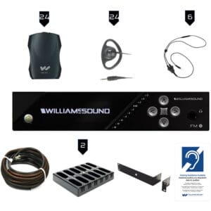 Williams Sound audio equipment set with accessories.