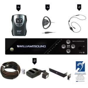 Williams Sound audio equipment set with accessories.