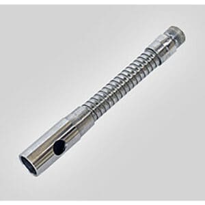 Metallic spring-loaded shock absorber component.