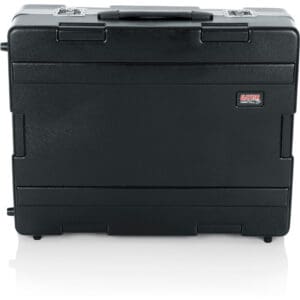 Black hard case with secure latches closed.