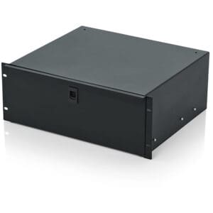 Black server rackmount enclosure on white background.