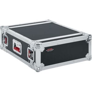 Black and silver flight case with handles.