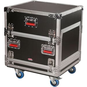 Rolling equipment case with metal edges.
