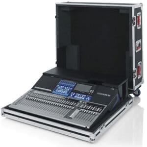 Audio mixing console in a protective case.
