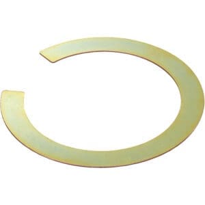 Circular metal retaining ring on white background.