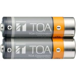 Two TOA AA batteries, gray and orange.