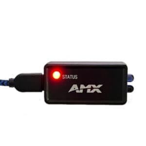 AMX device with status indicator light on.
