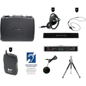 Williams Sound audio equipment set with accessories.