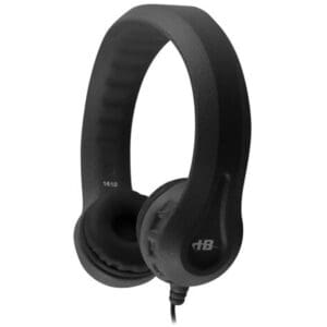 Black over-ear headphones with cord attached.